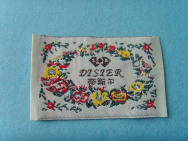 Beautiful flower design woven label for high fashion clothing